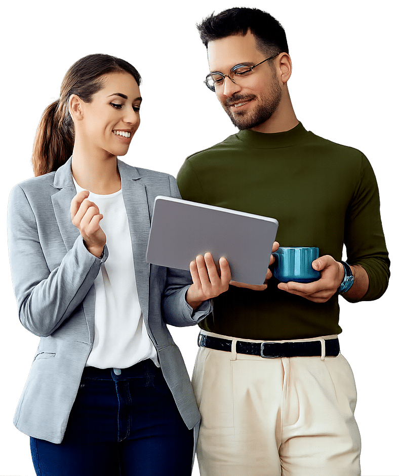 Two managers talking about the Ultimate Leader System Two managers participating in the Ultimate Leader Live Online program